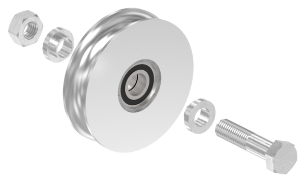 Schiebetorrolle Edelstahl V4A Ø 100 mm Rundrille Ø 20 mm 2 Kugellager-88-11341-100.V4A
