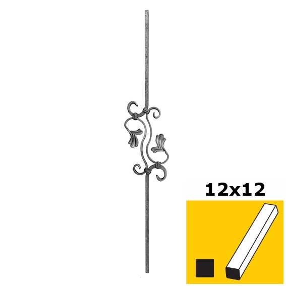Zierstab Stahl 12x12mm- 900mm hoch- mit Schmiedeelement 160mm-89-11T10777A-A.4