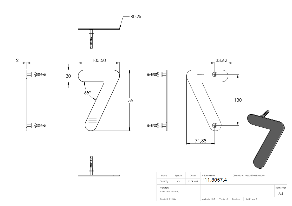 Hausnummer 7 - klein - Masse- 110 mm x 150 mm - V2A-11-8057.4