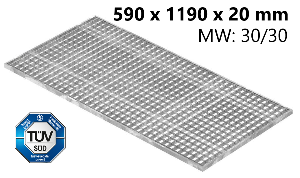 Lichtschachtrost Baunormrost - Masse-  590x1190x20 mm 30-30 mm - aus S235JR -St37-2- im Vollbad feuerverzinkt-23-591193020.7
