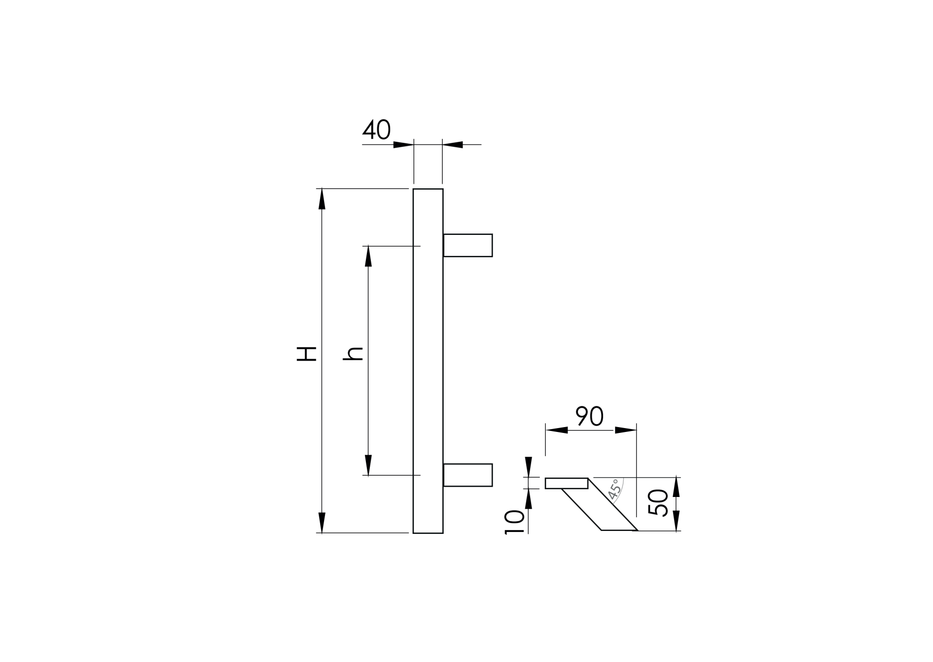 FeNau Glastuergriff Edelstahl AISI 316 geschliffen 1000mm-89-11GS316M3321000S-A.4