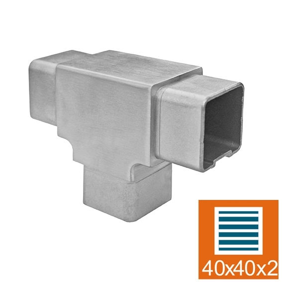 Gelaender T-Verbinder Edelstahl AISI 304 fuer Vierkantrohr 40x40x2 mm geschliffen-89-11A4307040-A.4