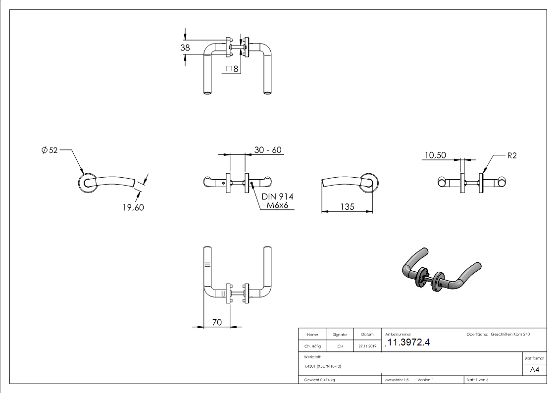 Tuerdruecker-Paar Edelstahl V2A drehbar inkl- 8 mm Drueckerstift-11-3972.4