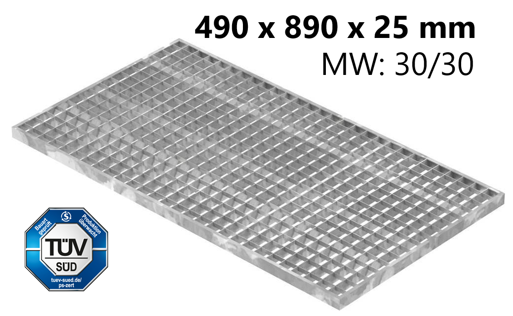 Lichtschachtrost Baunormrost - Masse-  490x890x25 mm 30-30 mm - aus S235JR -St37-2- im Vollbad feuerverzinkt-23-49893025.7