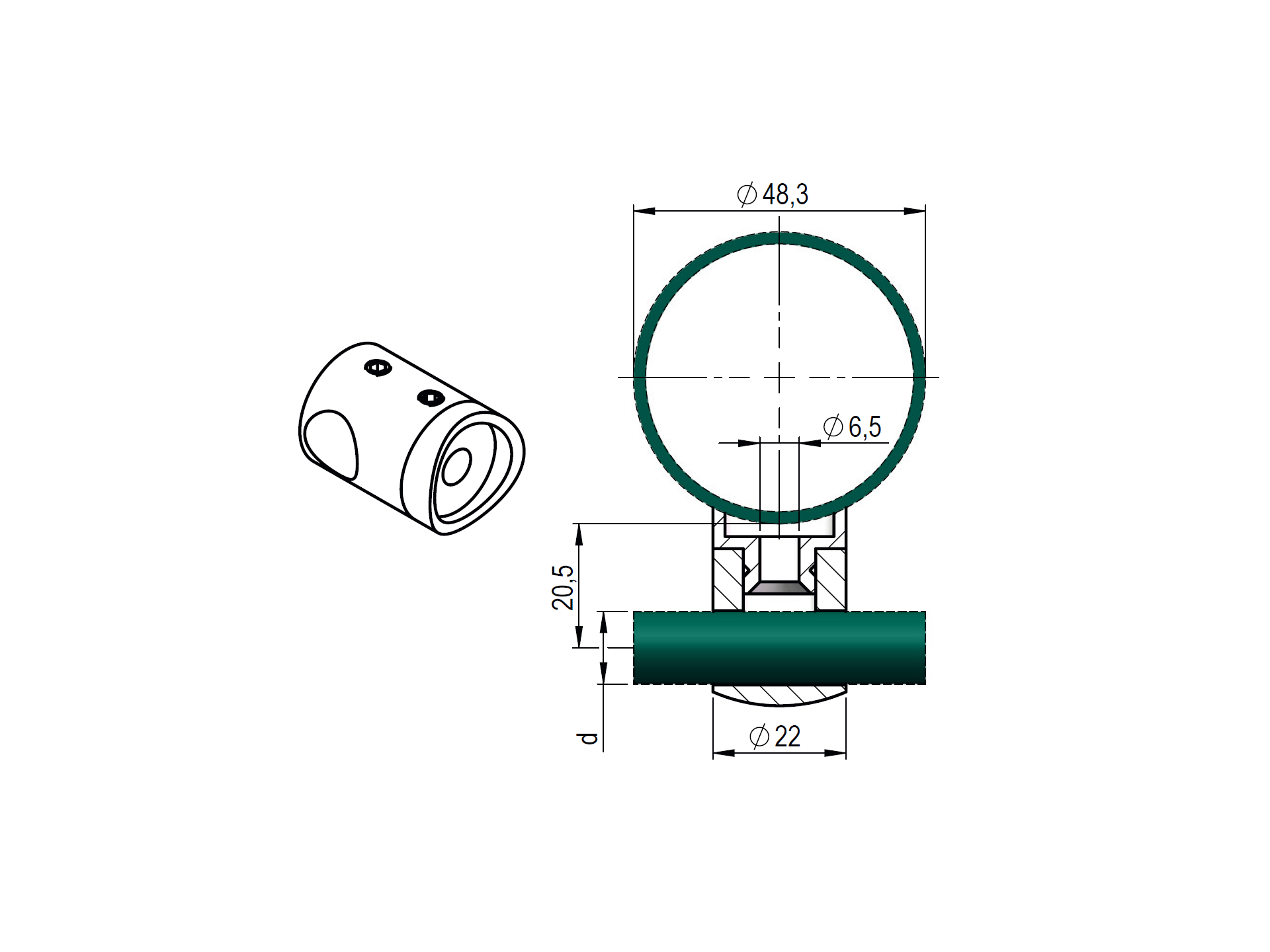 Fuellstabhalter Edelstahl AISI 304 fuer D48-3 Pfosten d12 Fuellung winkelverstellbar-89-11A0830048-A.4
