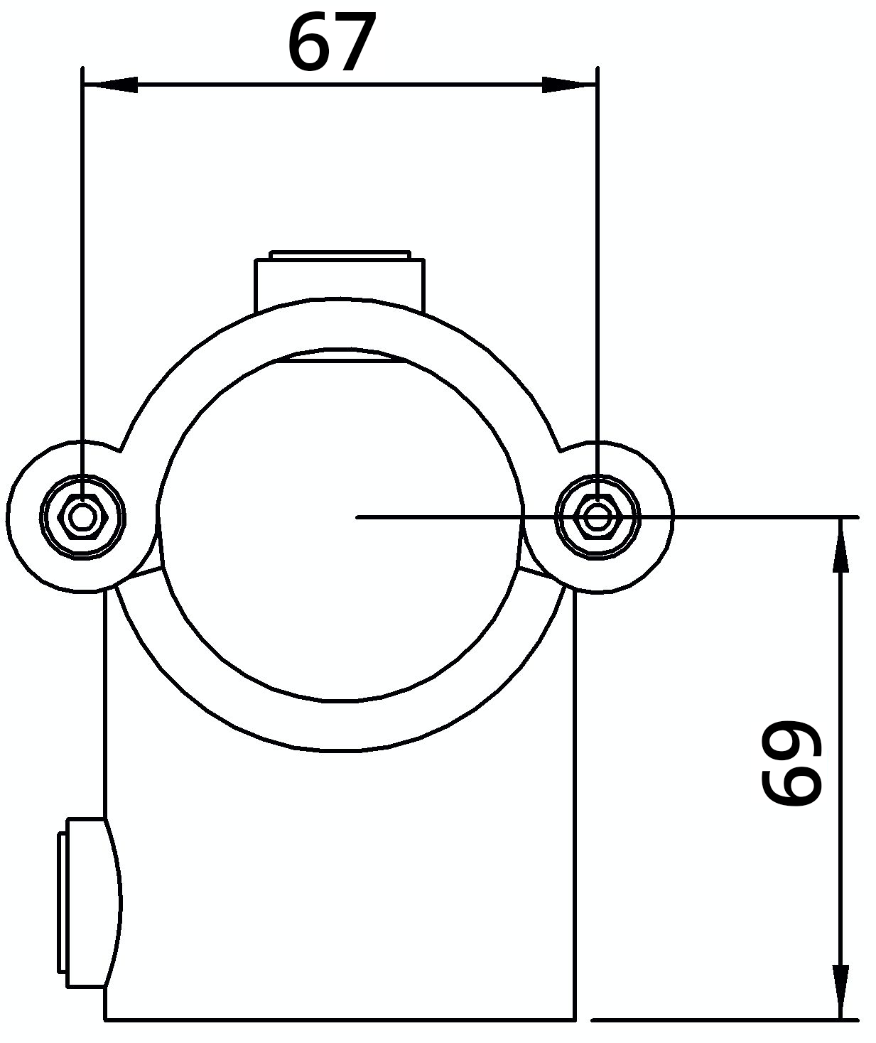 Rohrverbinder - T-Stueck mit Bolzen aufklappbar - 136D48 - 48-3 mm - 1 1-2- - Feuerverzinkt u. Elektrogalvanisiert-136D48