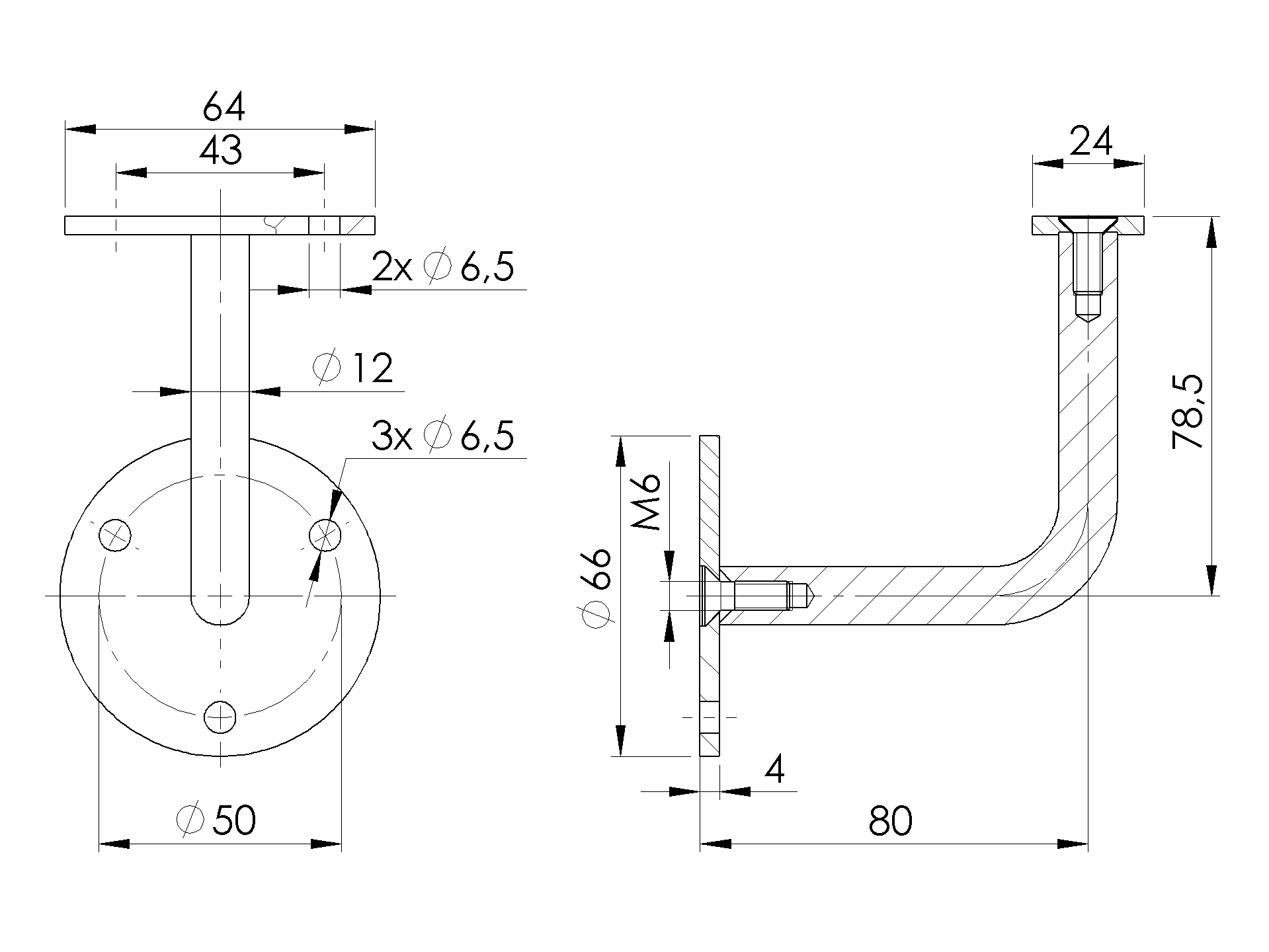Handlaufhalter Edelstahl AISI 304 fuer Flachhandlauf Wandbefestigung geschliffen-89-11A0115000-A.4
