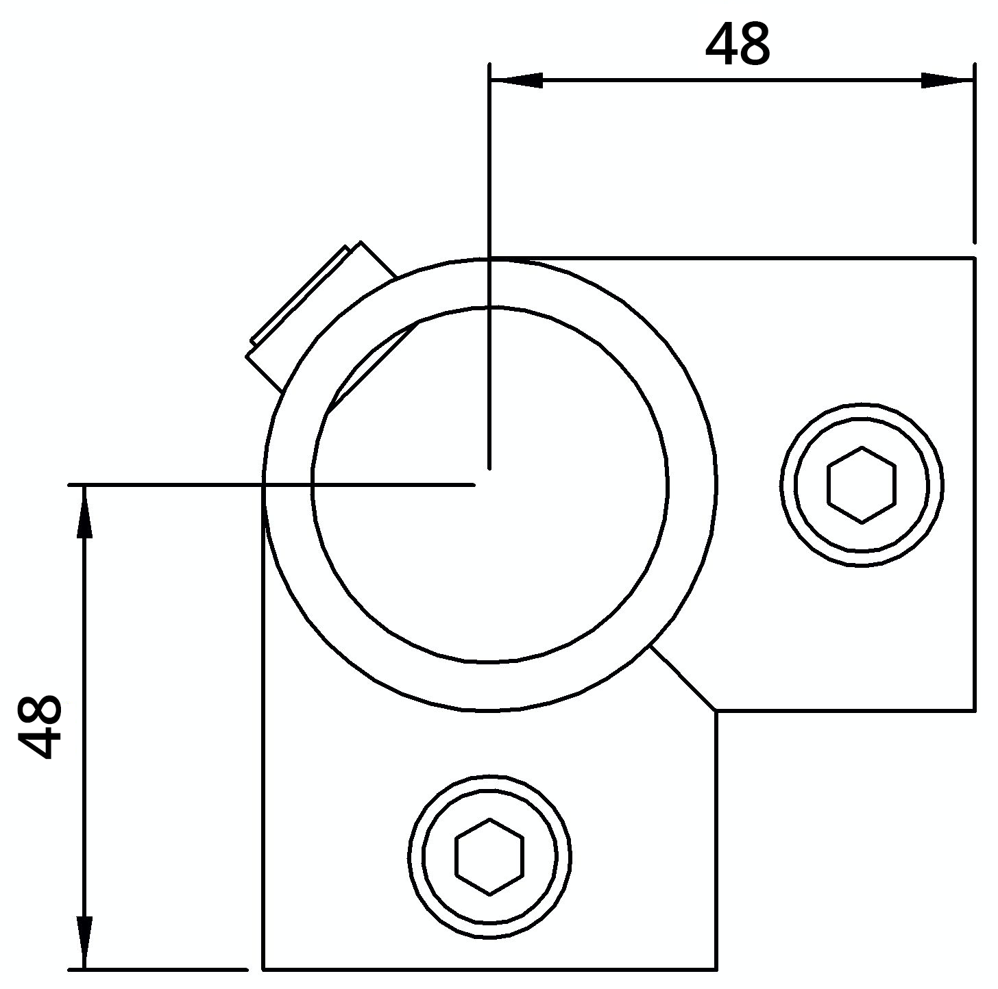 Rohrverbinder - Eckstueck durchgehend - 116C42 - 42-4 mm - 1 1-4- - Feuerverzinkt u. Elektrogalvanisiert-116C42