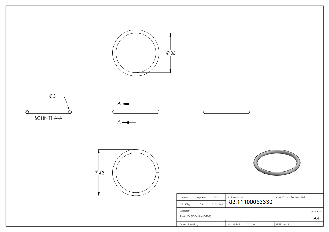 Ring Edelstahl V4A Ø 42 mm aus 3 mm Rundmaterial elektropoliert-88.11100053330