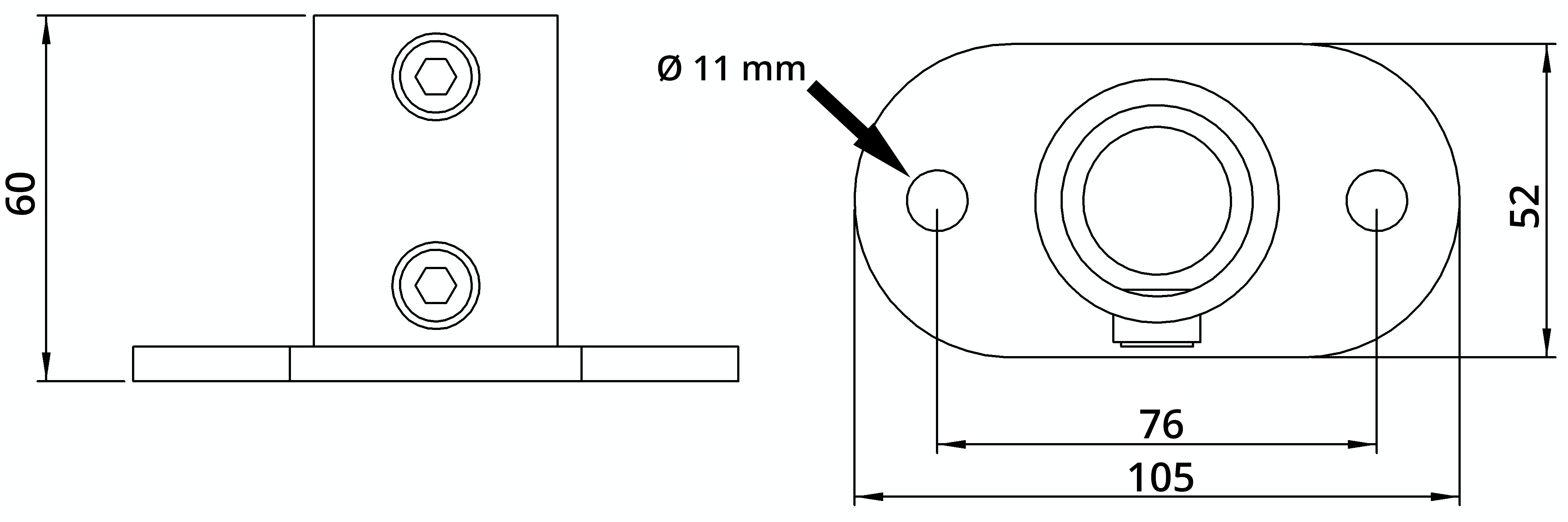 Rohrverbinder - Fussplatte oval - 132A27 - 26-9 mm - 3-4- - Feuerverzinkt u. Elektrogalvanisiert-132A27