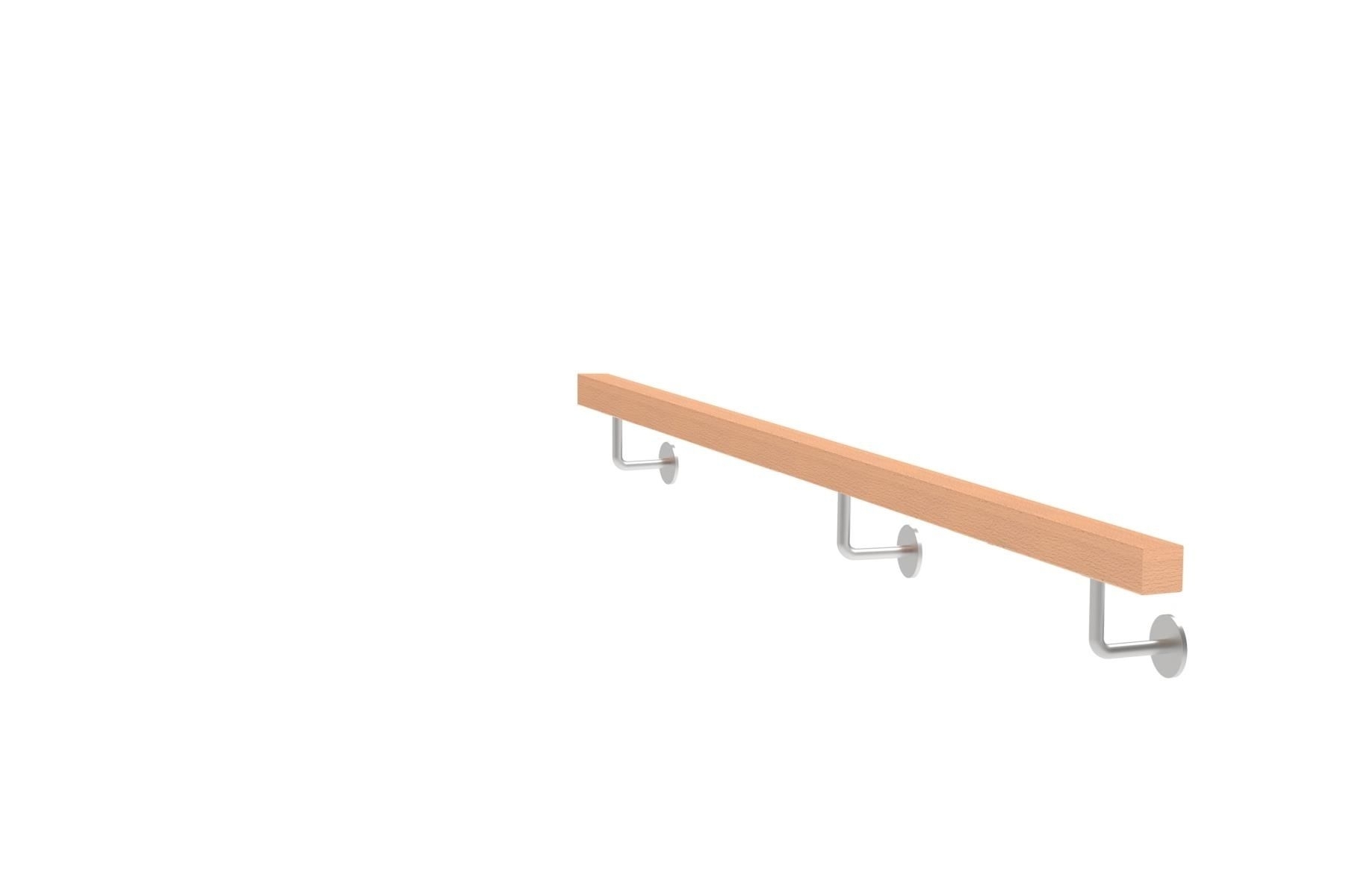 Handlauf Set Buche Edelstahl 40 x 40 x 2000 mm roh mit Halterungen- Duebel und Schrauben-89-11WBJPM2000-A.4-D