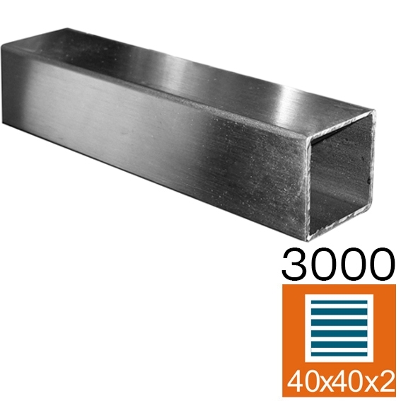 Quadratrohr Edelstahl 40 x 40 x 2 mm geschliffen 3000 mm-89-11A40X40X23000-A.4