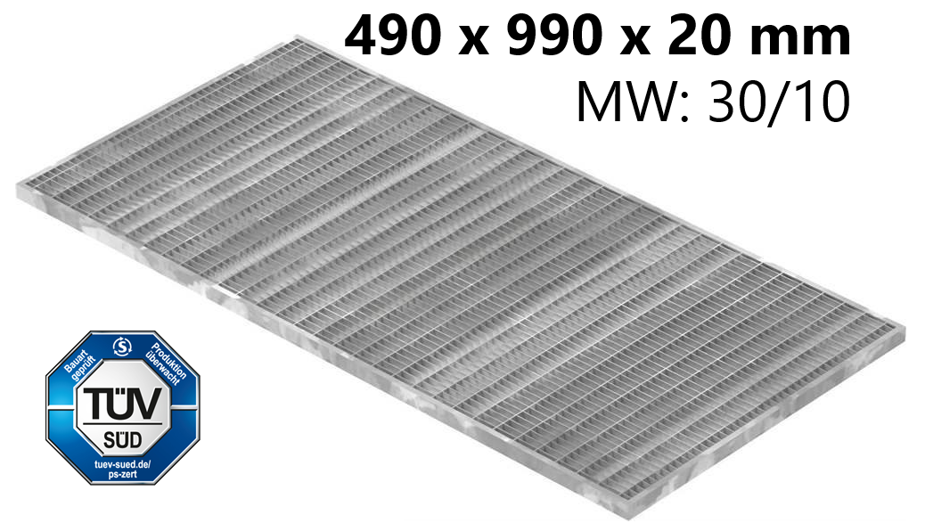 Lichtschachtrost Baunormrost - Masse-  490x990x20 mm 30-10 mm - aus S235JR -St37-2- im Vollbad feuerverzinkt-23-49993120.7