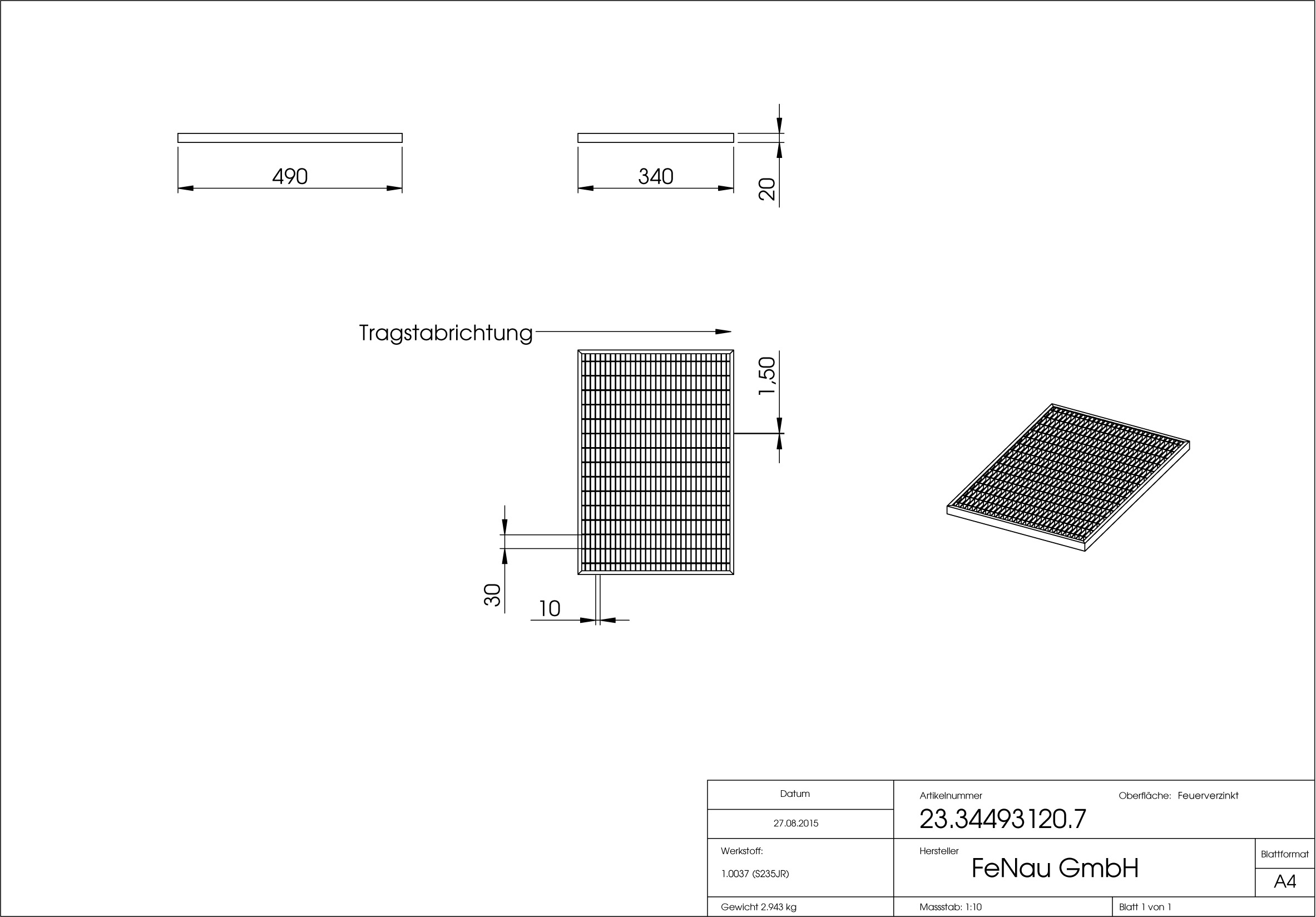 Lichtschachtrost Baunormrost - Masse-  340x490x20 mm 30-10 mm - aus S235JR -St37-2- im Vollbad feuerverzinkt-23-34493120.7