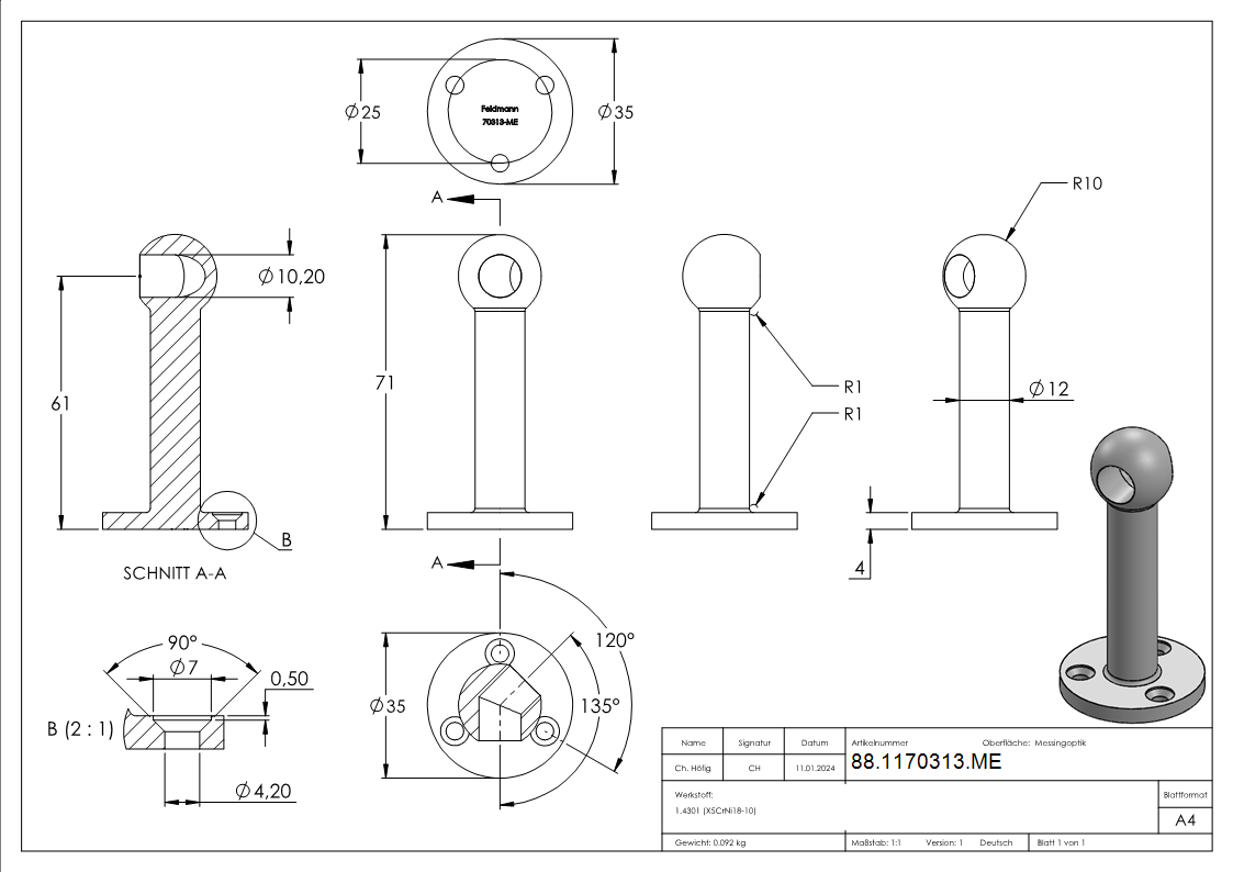 Stabhalter- fuer 10mm Rund- 45° Ecke- Messingoptik-88-1170313.ME