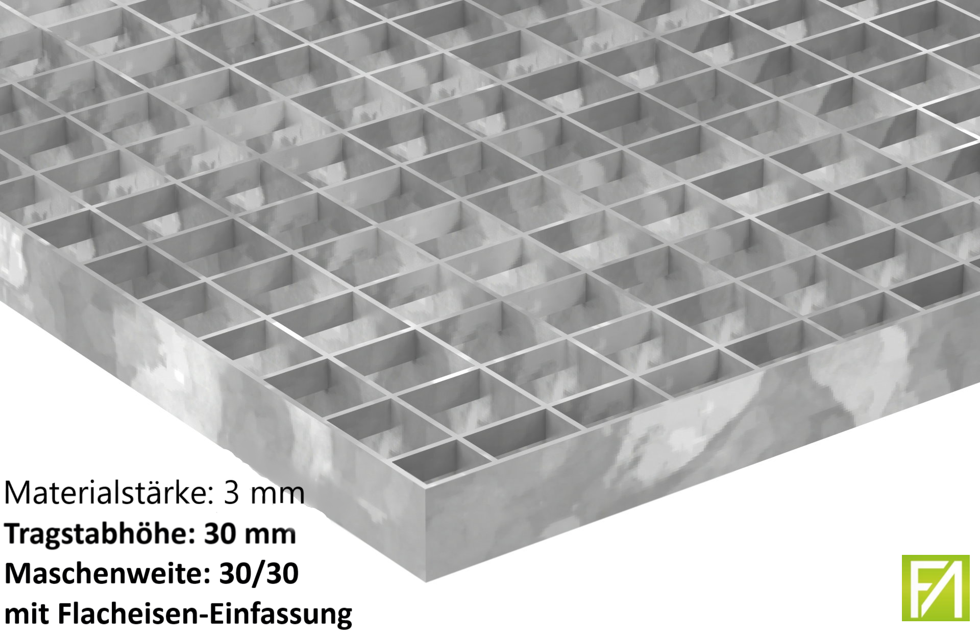 Industrie-Gitterrost - Masse- 800x1000x30 mm; MW 30-30 mm; 30-3 mm - S235JR -St37-2- im Vollbad feuerverzinkt-21-8010030303.7
