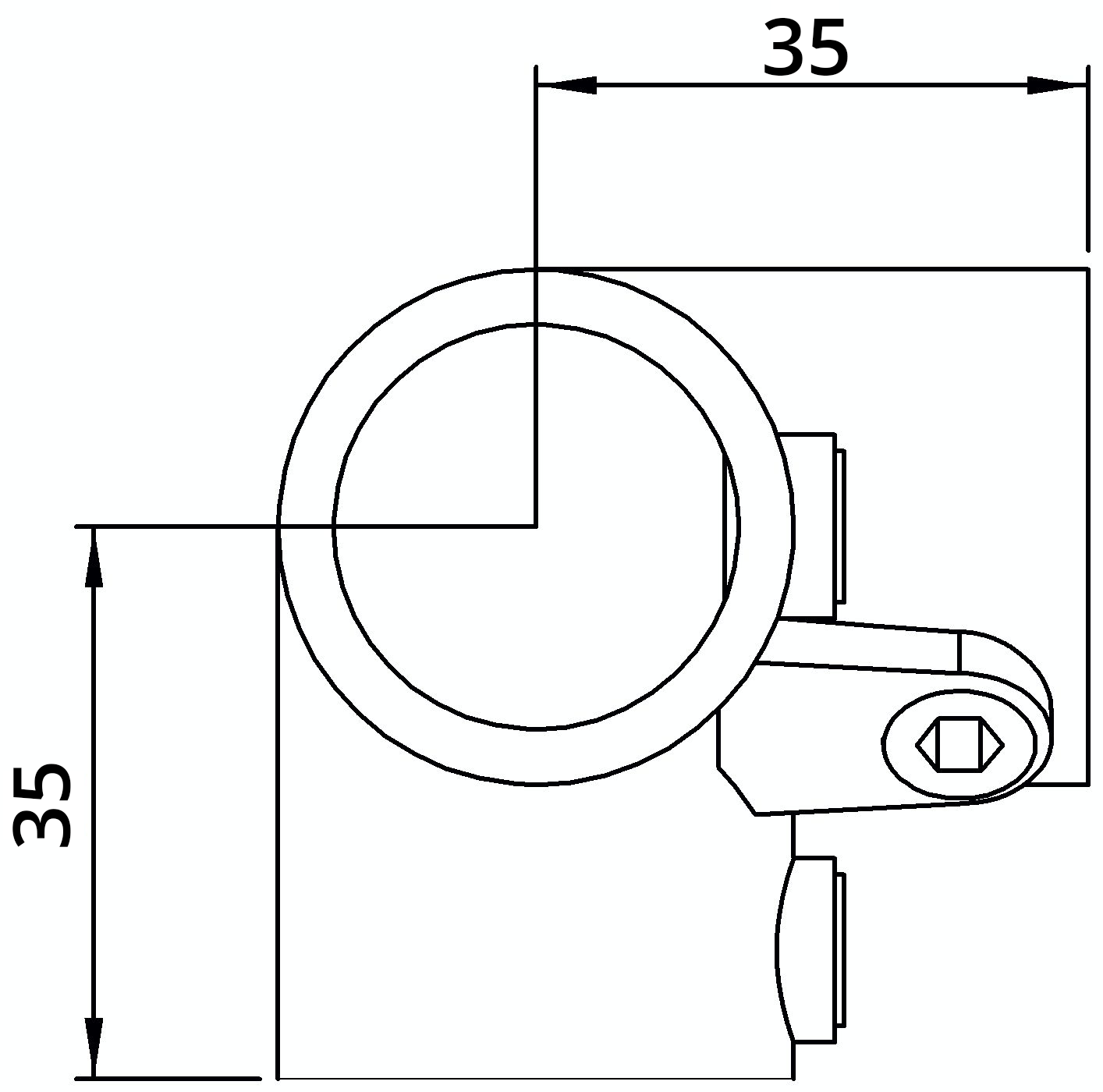 Rohrverbinder - Dreiweg-Eckstueck 90° - 128T21 - 21-3 mm - 1-2- - Feuerverzinkt u. Elektrogalvanisiert-128T21