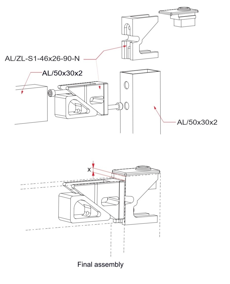Eckverbinder Aluminium 46x26 mm fuer Profil 50x30 90 Grad Roh-89-11ALZLS146X2690N-A.4