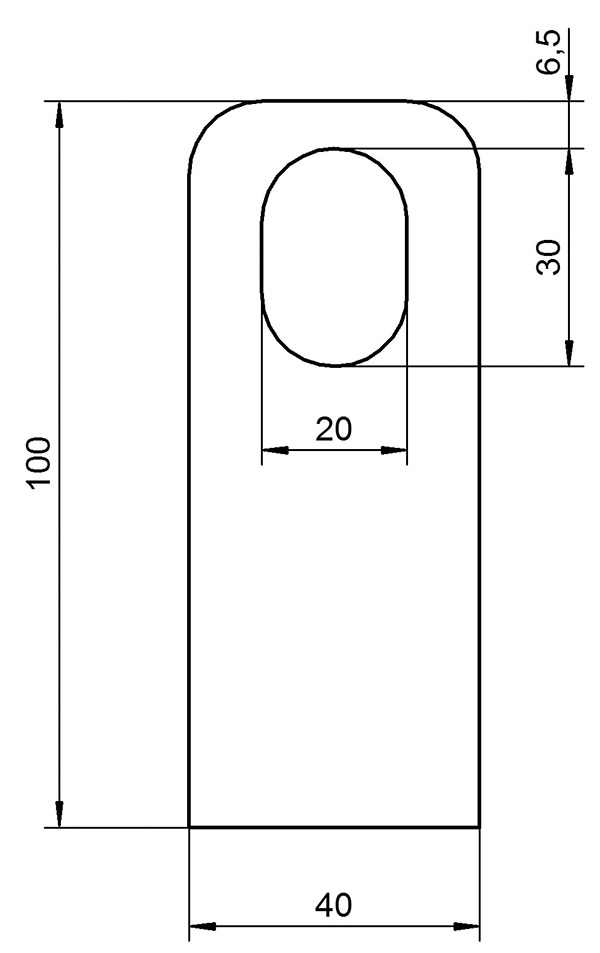 Anschweisslasche - Masse- 100x40x8 mm - Langloch- 30x20 mm - Stahl -roh- S235JR-30-3554.8
