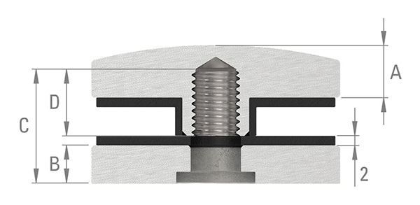 Glaspunkthalter Ø 52 mm- V2A- Anschluss- Flach -mit abP-10-5100.4