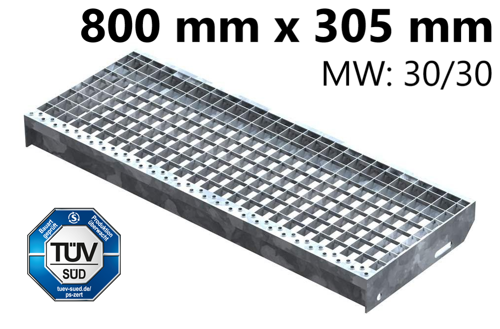 Gitterroststufe Treppenstufe Masse- 800x305 mm 30-30 mm S235JR -St37-2- im Vollbad feuerverzinkt-40-803030.7