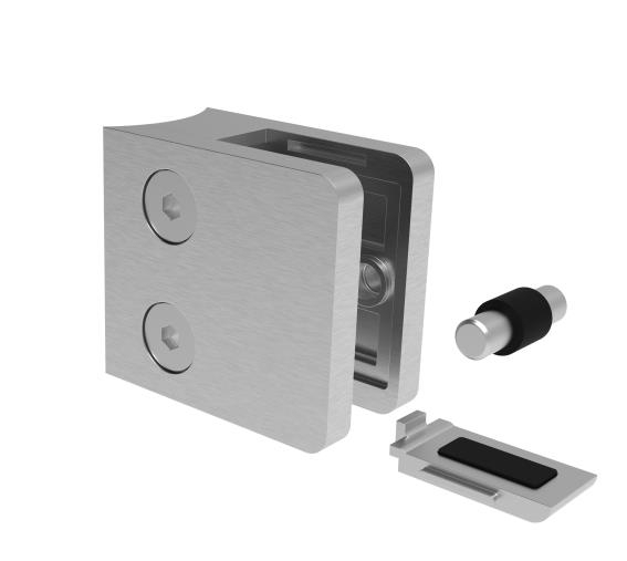 Glasklemme Edelstahl AISI 316 fuer Glas 6-10-76 mm - Blech- Pfosten D42-4 geschliffen-89-11A14230P042-A.4