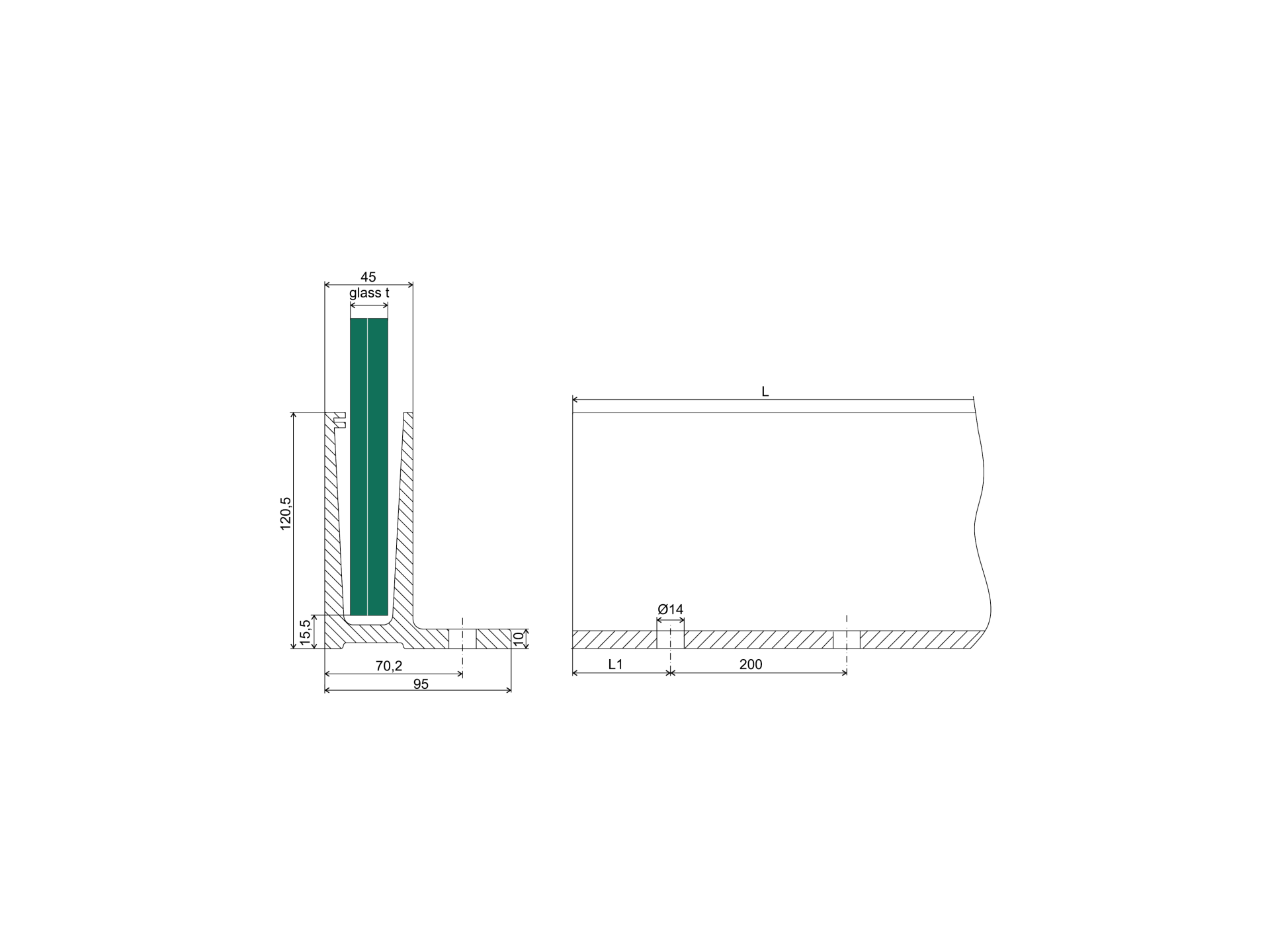 Ganzglasprofil Aluminium 6000 mm Oberverankerung Satin-eloxiert-89-11AL00066000SE-A.4