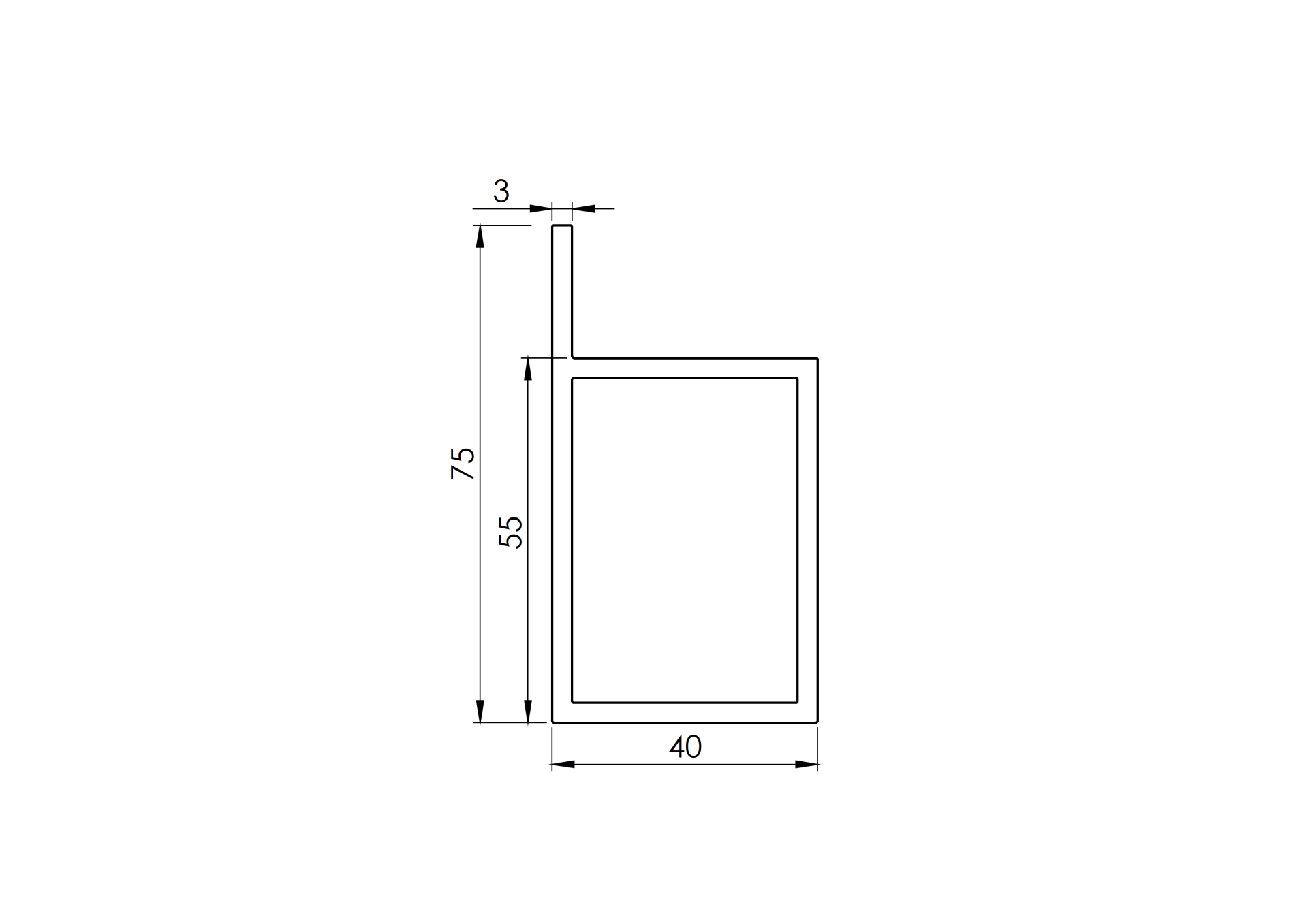 P-Profil Aluminium geschlossen 75x55x40 mm 3 mm 6000 mm-89.ALP75X55X40X36000