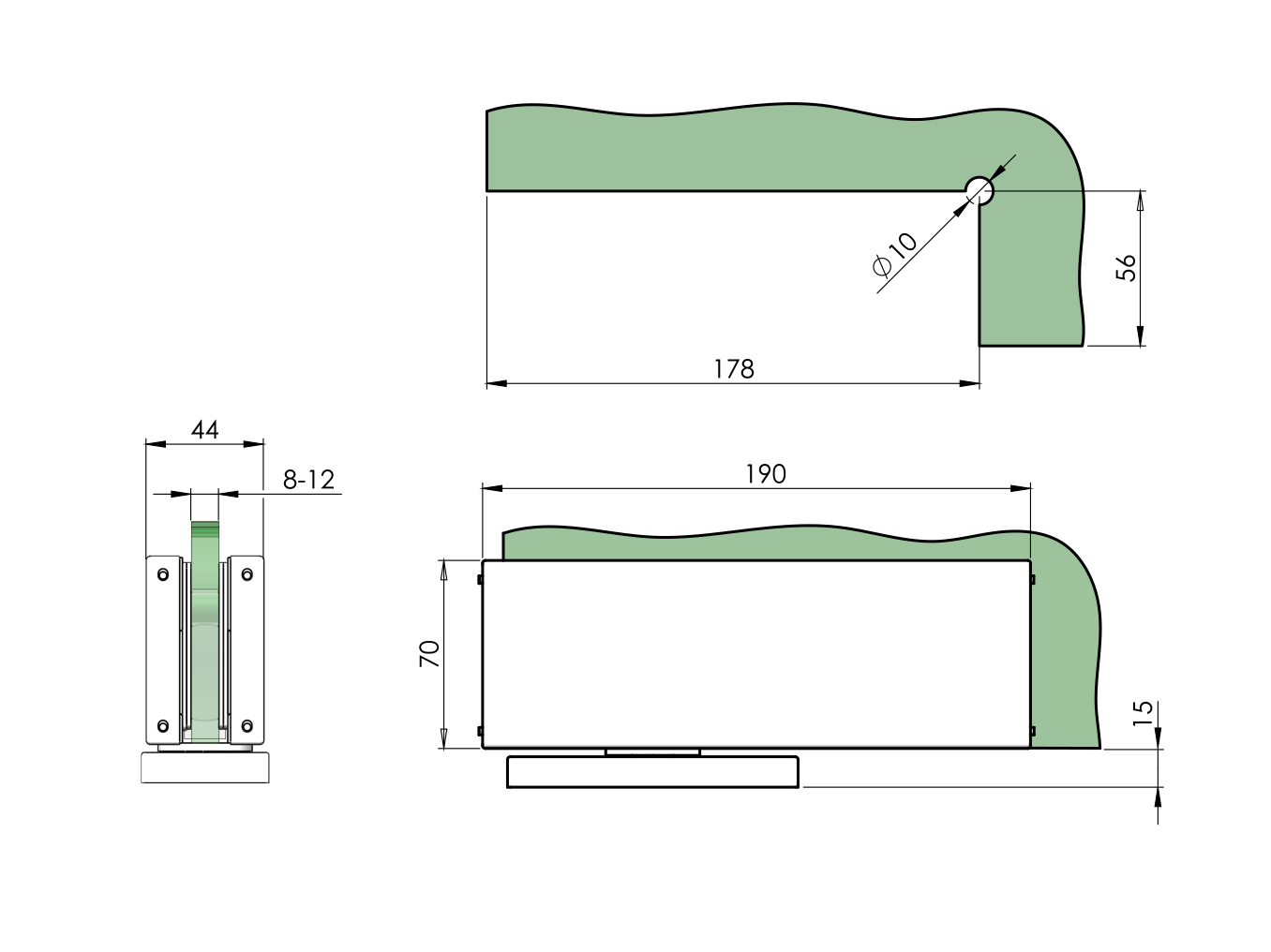 Bodentuerschliesser fuer Glastueren Edelstahl V2A 8-12-76mm bis 100kg-89-11GS304ZP805S-A.4