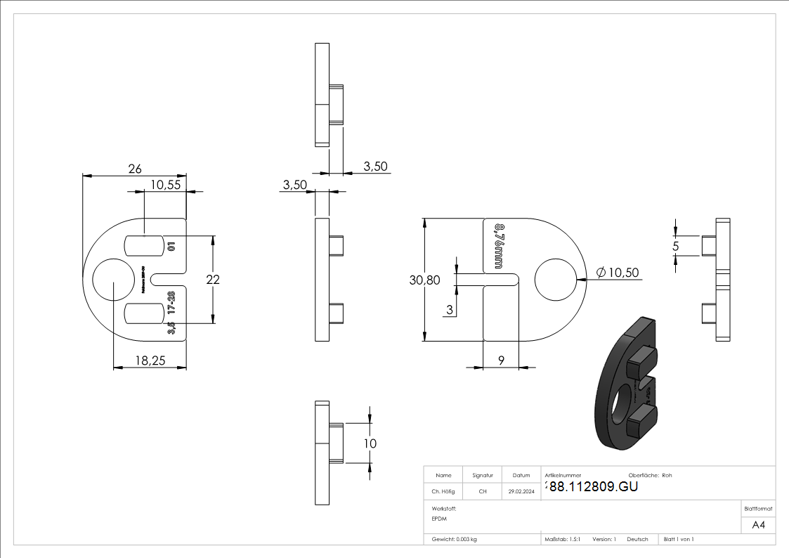 Gummi fuer Mod- 28- VSG-Glas 8-76mm-88-112809.GU