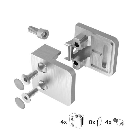 Glasklemme V2A fuer 6 - 10-76 mm Glas flacher Anschluss 4er Set-89-11A2100000SET4-A.4