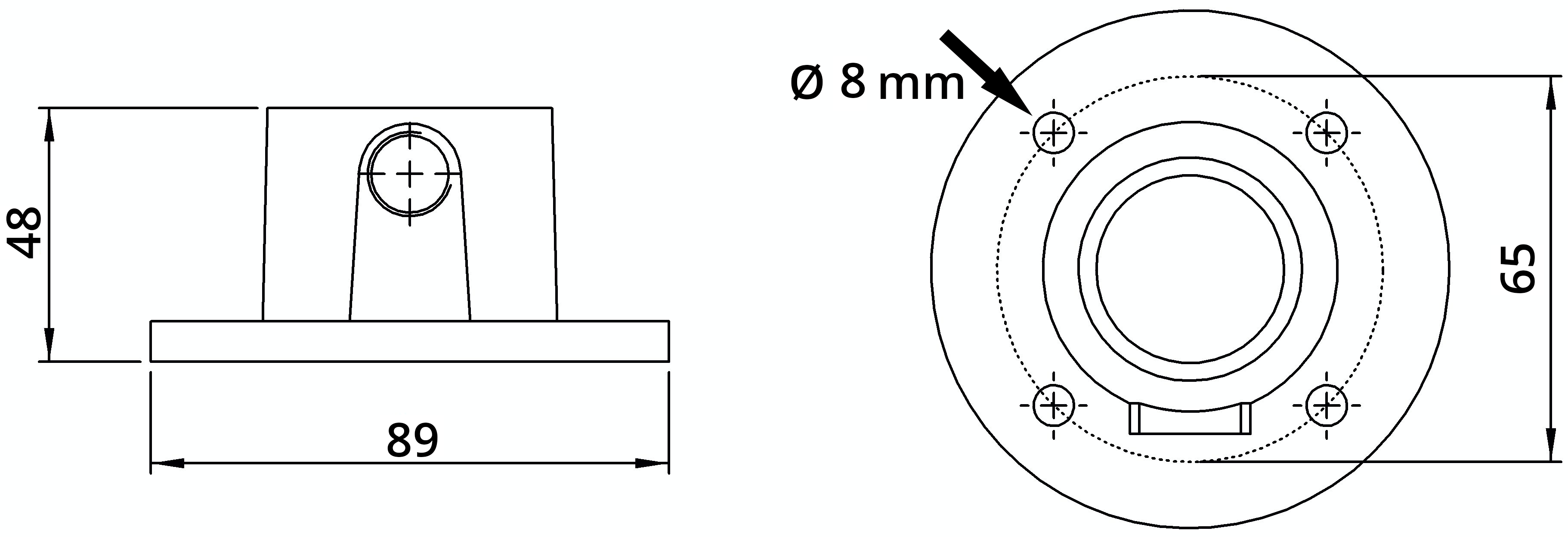 Rohrverbinder Wandbefestigung rund mit Durchgangsbohrung Ø 33-7 mm -1- - Temperguss verzinkt - 131TE60-131TE60