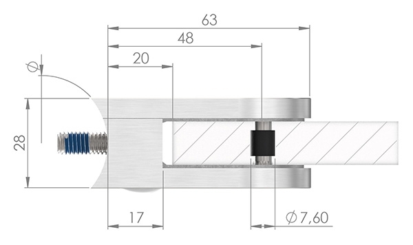 Glasklemme 63x45x28 mm AbZ fuer Anschluss Ø 42-4 mm Edelstahleffekt-10-2242ABZ.2