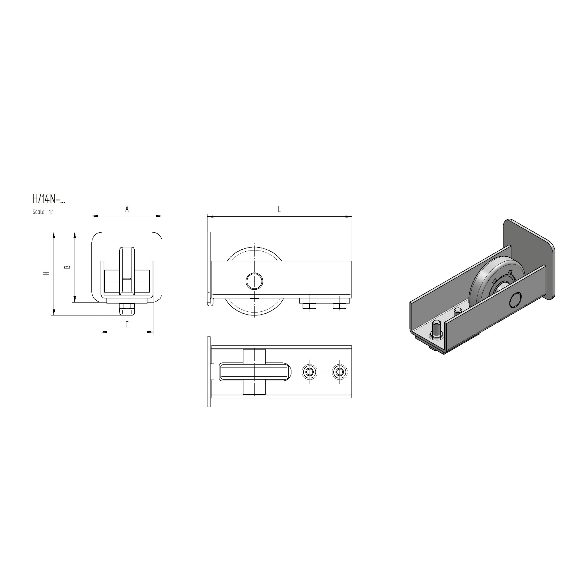 Endrad fuer Laufschiene Stahl verzinkt fuer Profil 80x80 mm-89-11H14N80X80-A.4