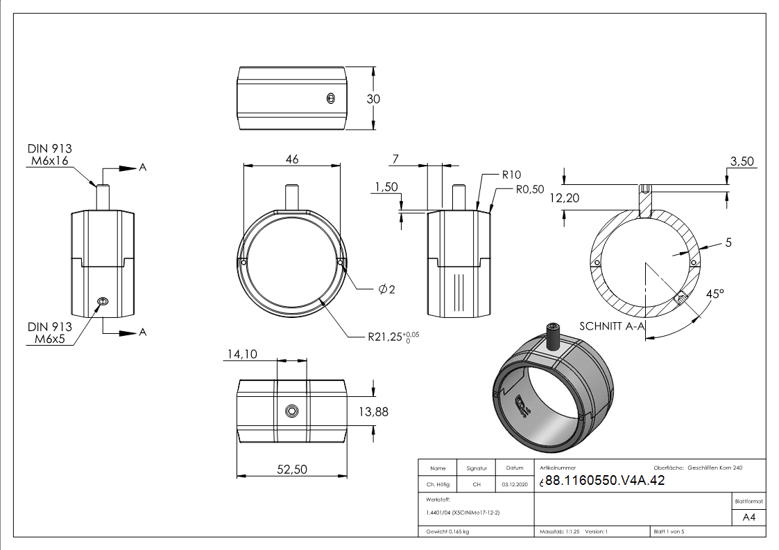 Handlauferhoehung fuer Rohr 42-4 x 2-0mm- V4A-88-1160550-V4A.42