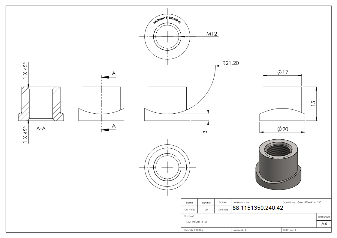 Einschweissmuffe fuer Torband M12 - 42-4mm-88-1151350-240.42