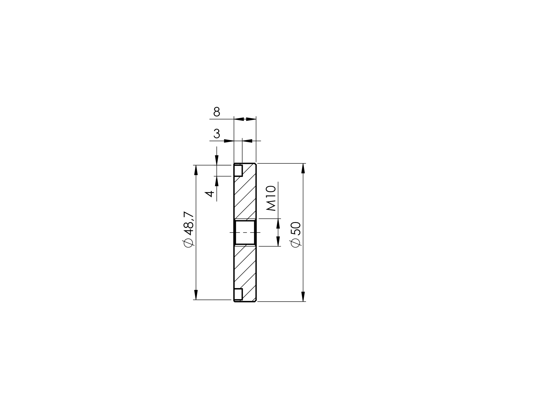 Glaspunkthalter Unterteil Edelstahl AISI 304 mit Innengewinde geschliffen FLEX1-89-11A0747PLATE-A.4