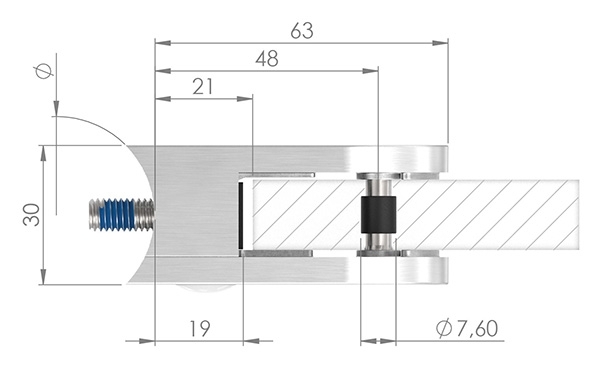Glasklemme 63x45x30 mm AbZ fuer Anschluss Ø 48-3 mm Zink-10-2448ABZ.3