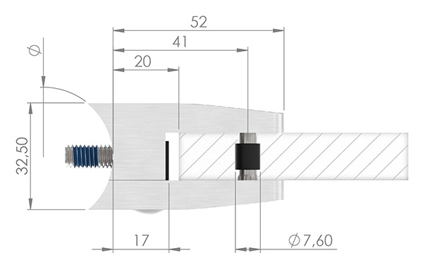 Glasklemme 52x52x32-5 mm AbZ fuer Anschluss Ø 48-3 mm V4A-10-3148ABZ.1