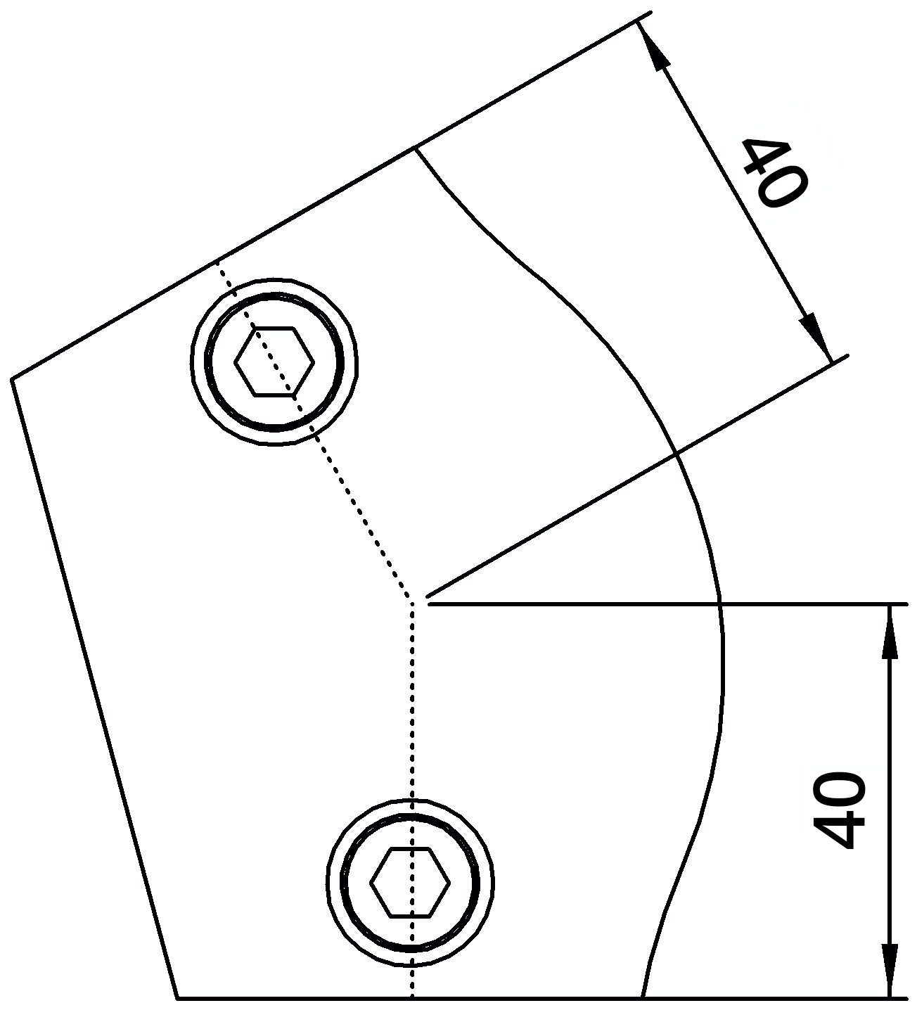 Rohrverbinder Bogen variabel 15-60° Ø 33-7 mm -1- - Temperguss verzinkt - 124B34-124B34