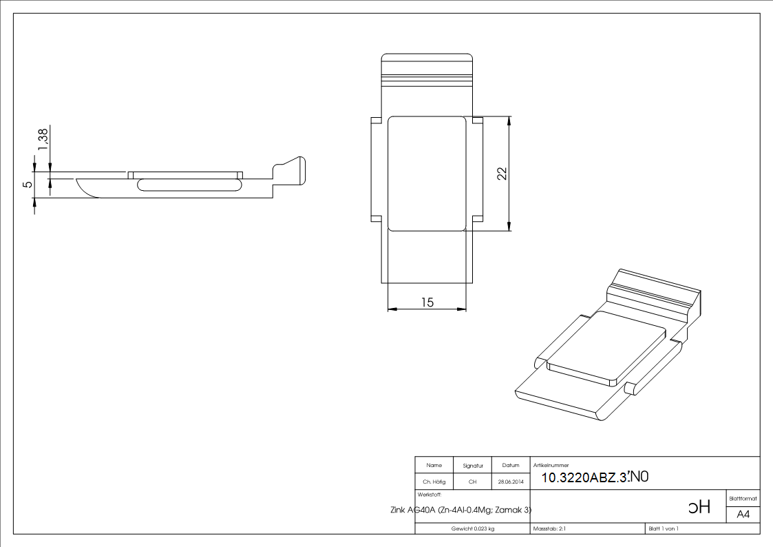 1 Sicherungsboden zu Glasklemme 55x65x37-5 mm AbZ Zink-10-3220ABZ.3