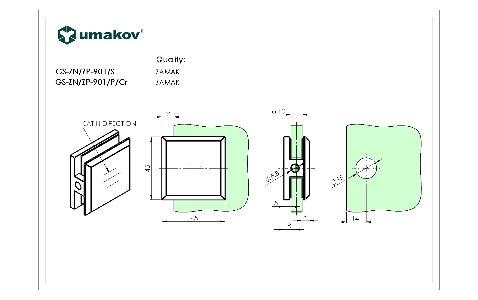 Glasklemme Zinkdruckguss 45x45 mm fuer Glas 8-10 mm flacher Anschluss-89-11GSZNZP901S-A.4