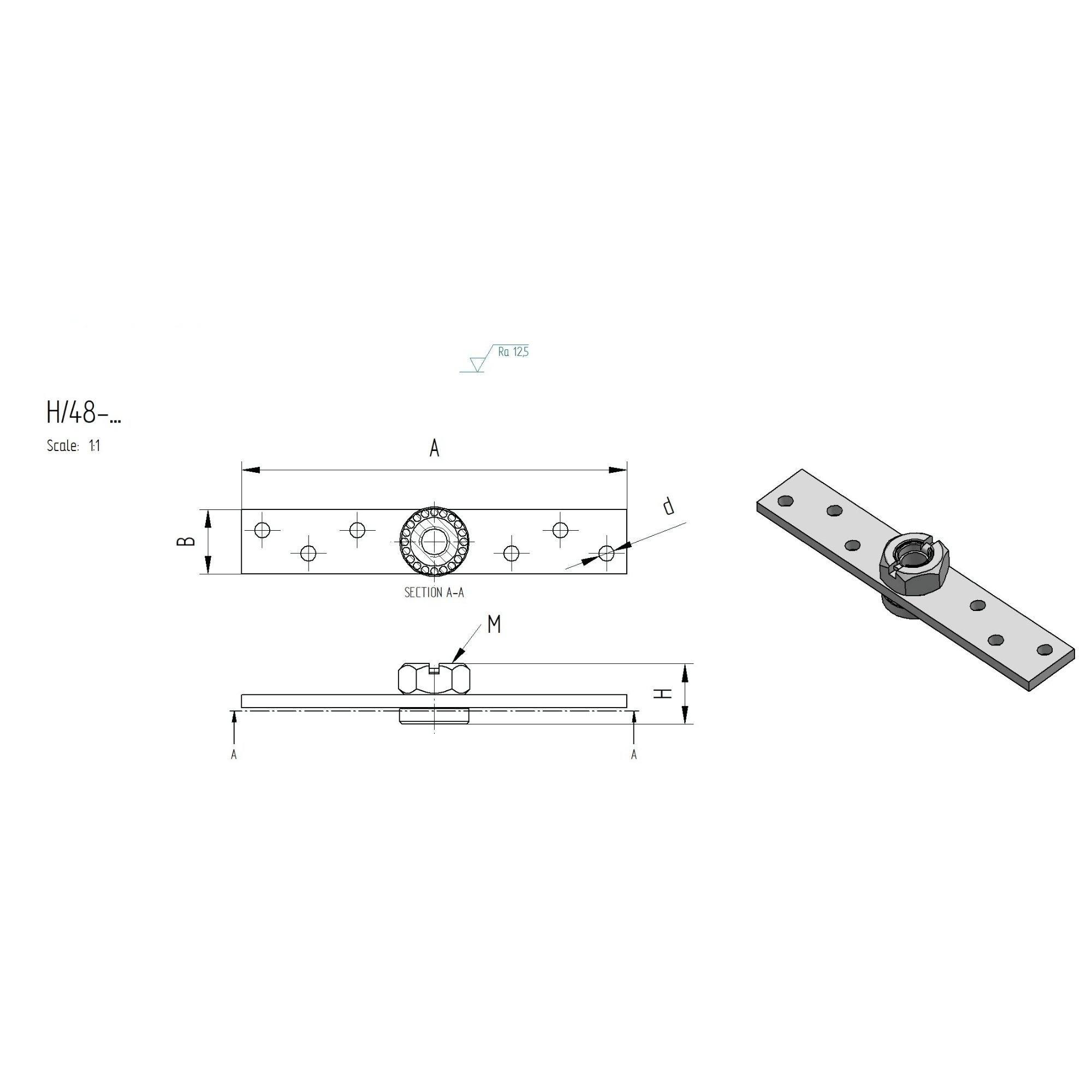 Anschraubplatte mit Lager Stahl verzinkt 100 x 20 mm fuer M8 Torband-89-11H48M8-A.4
