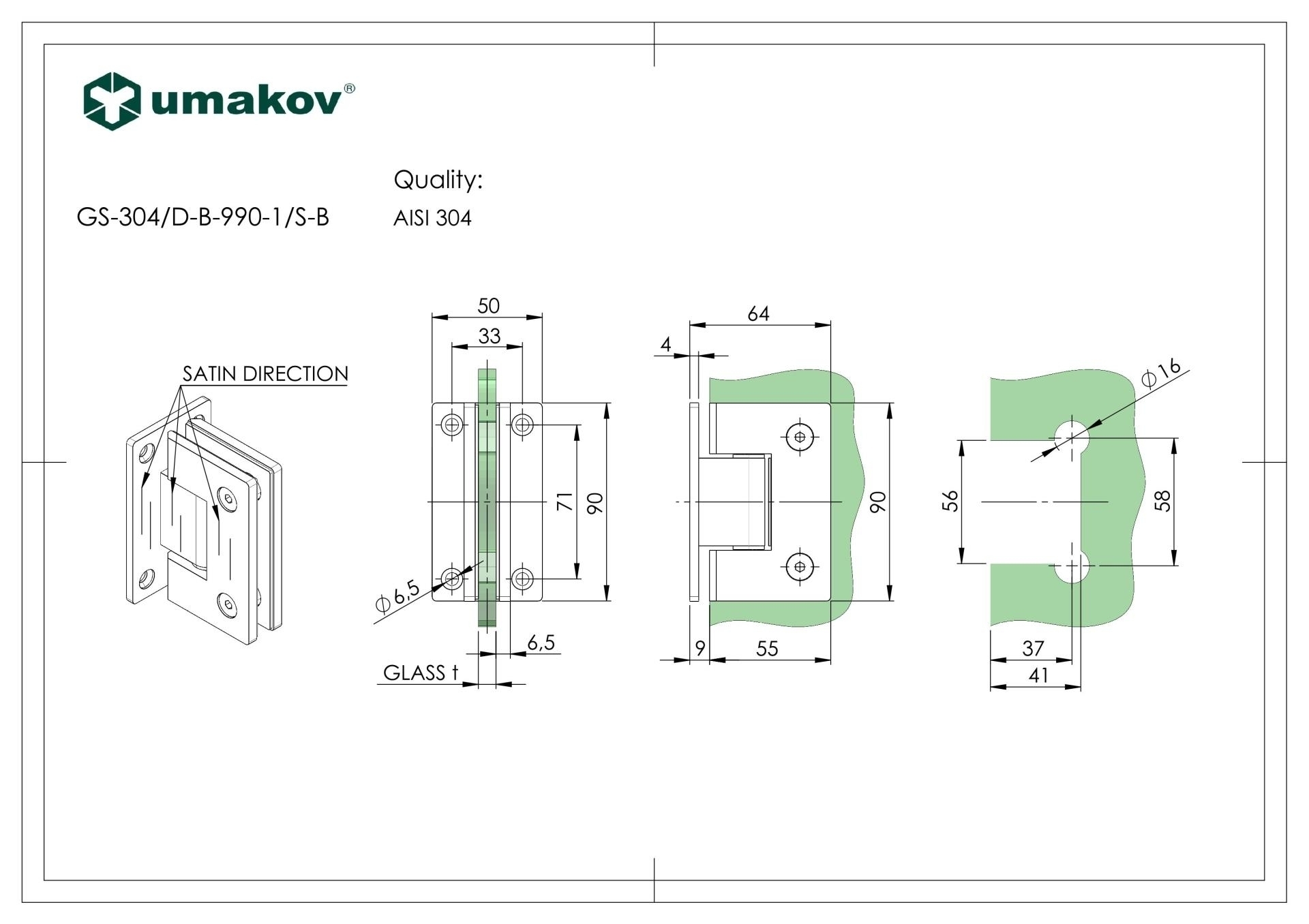 Glastuerscharnier Edelstahl Glas-Wand 90° mit Stoppfunktion - Selbstschliessmechanismus-89-11GS304DB9901SB-A.4