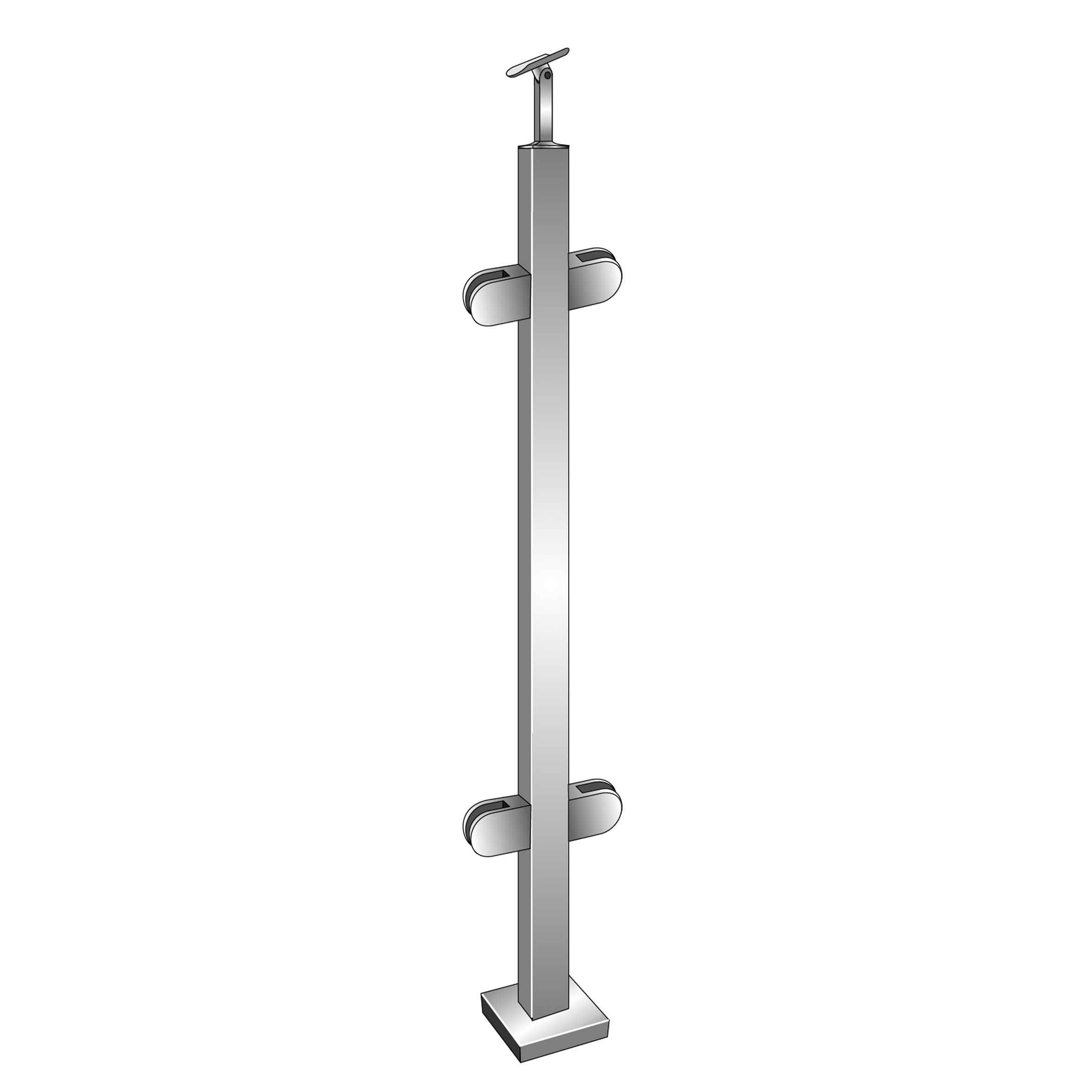 Vierkantpfosten Edelstahl AISI 304 40x40x2 mm 1000 mm Oberverankerung Glashalter 8-76 mm-14-0059EG-A.4