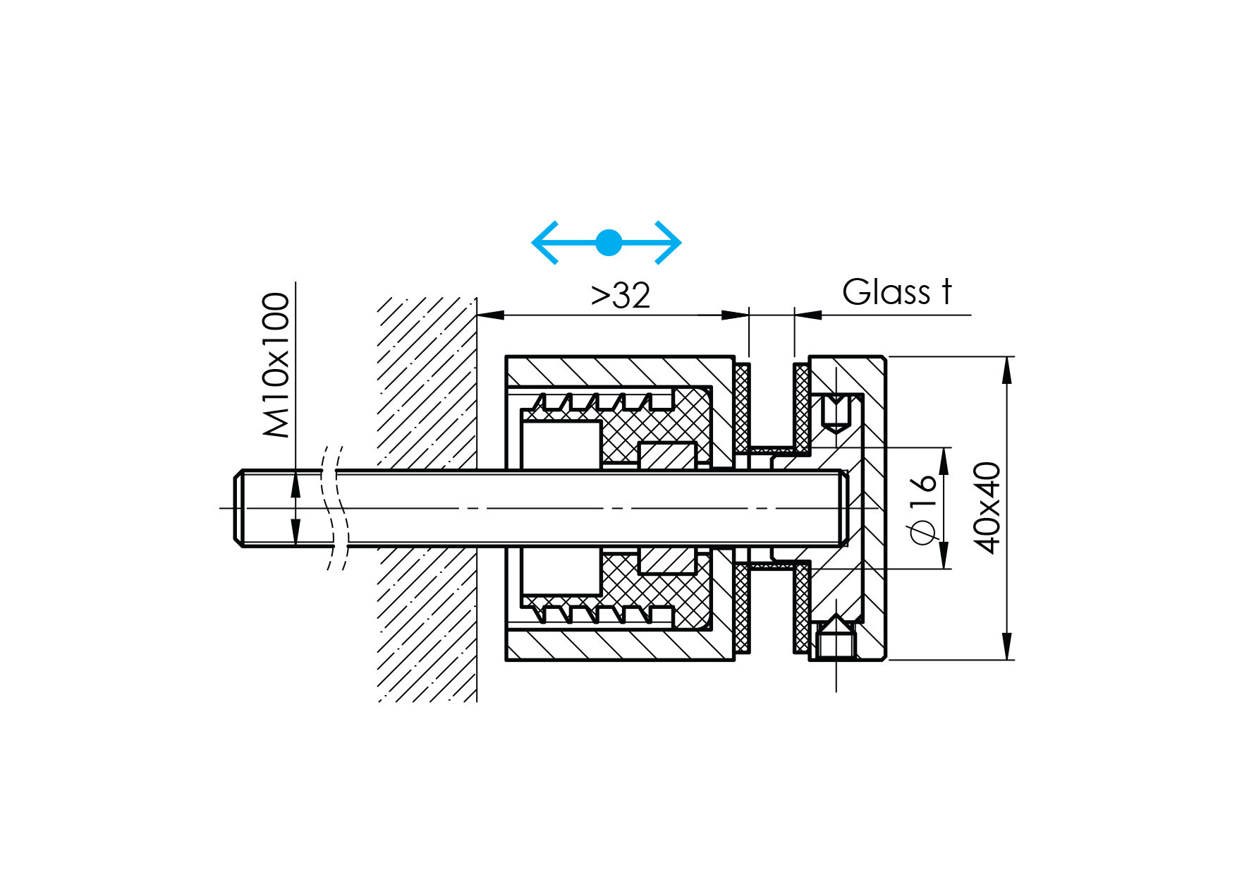 Glasklemme Edelstahl AISI 304 fuer 8-18 mm Glas flacher Anschluss Schliff K320-89-11A0745300FLEX1-A.4