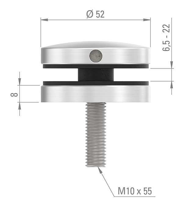 Glaspunkthalter Ø 52 mm- V2A- Anschluss- Flach -mit abP-10-5100.4