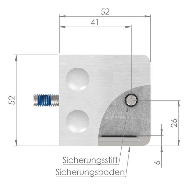 Glasklemme V2A 52 x 52 x 32-5 mm mit AbZ gerade eckig inkl- Schrauben-10-3100ABZ.4