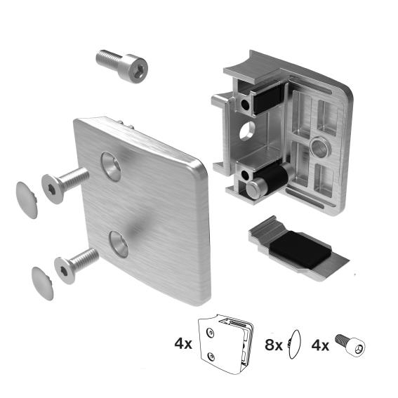 Glasklemme V2A fuer Rohr 42-4 mm fuer Glas 12-17-52 mm geschliffen 4er Set-89-11A2400042SET4-A.4