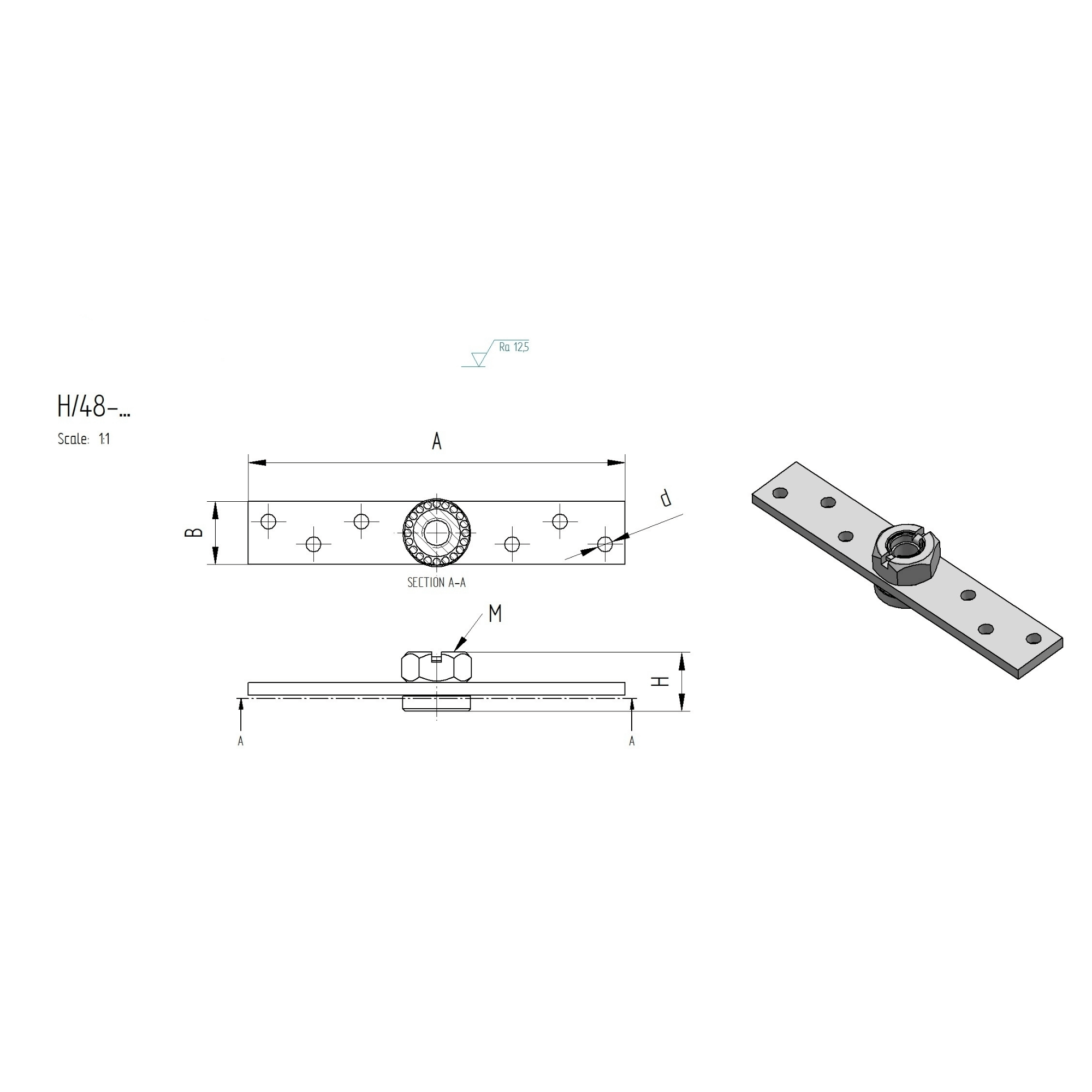 Anschraubplatte Stahl verzinkt 150 x 40 x 10 mm fuer M20 Gelenk-89-11H48M20-A.4